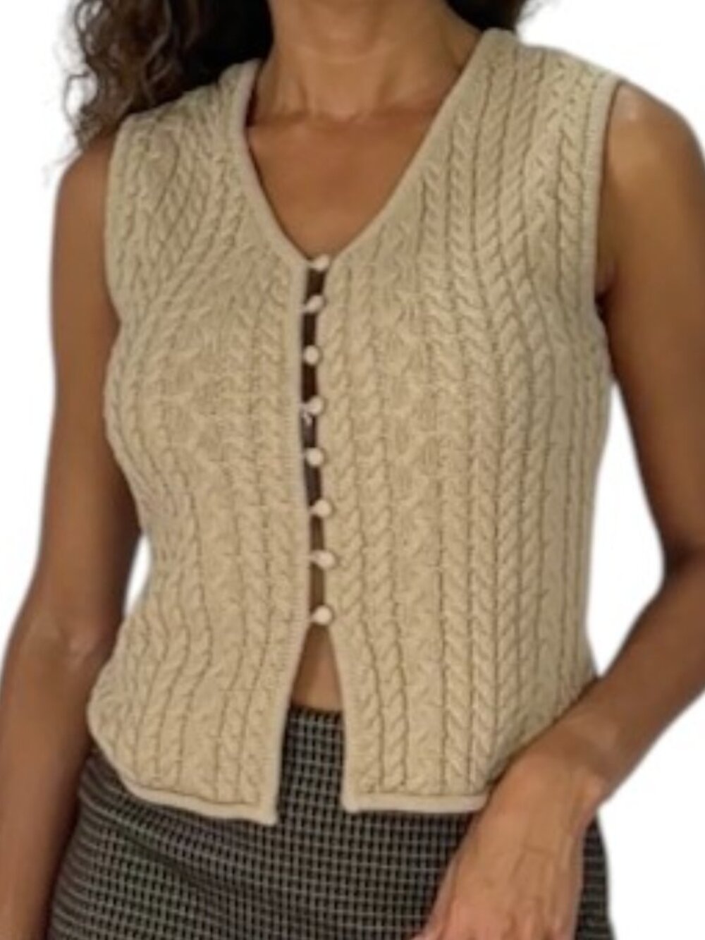 House of Harlow 1960 Beige Cable Knit Vest Sweater Vest Cotton Blend Size XS
